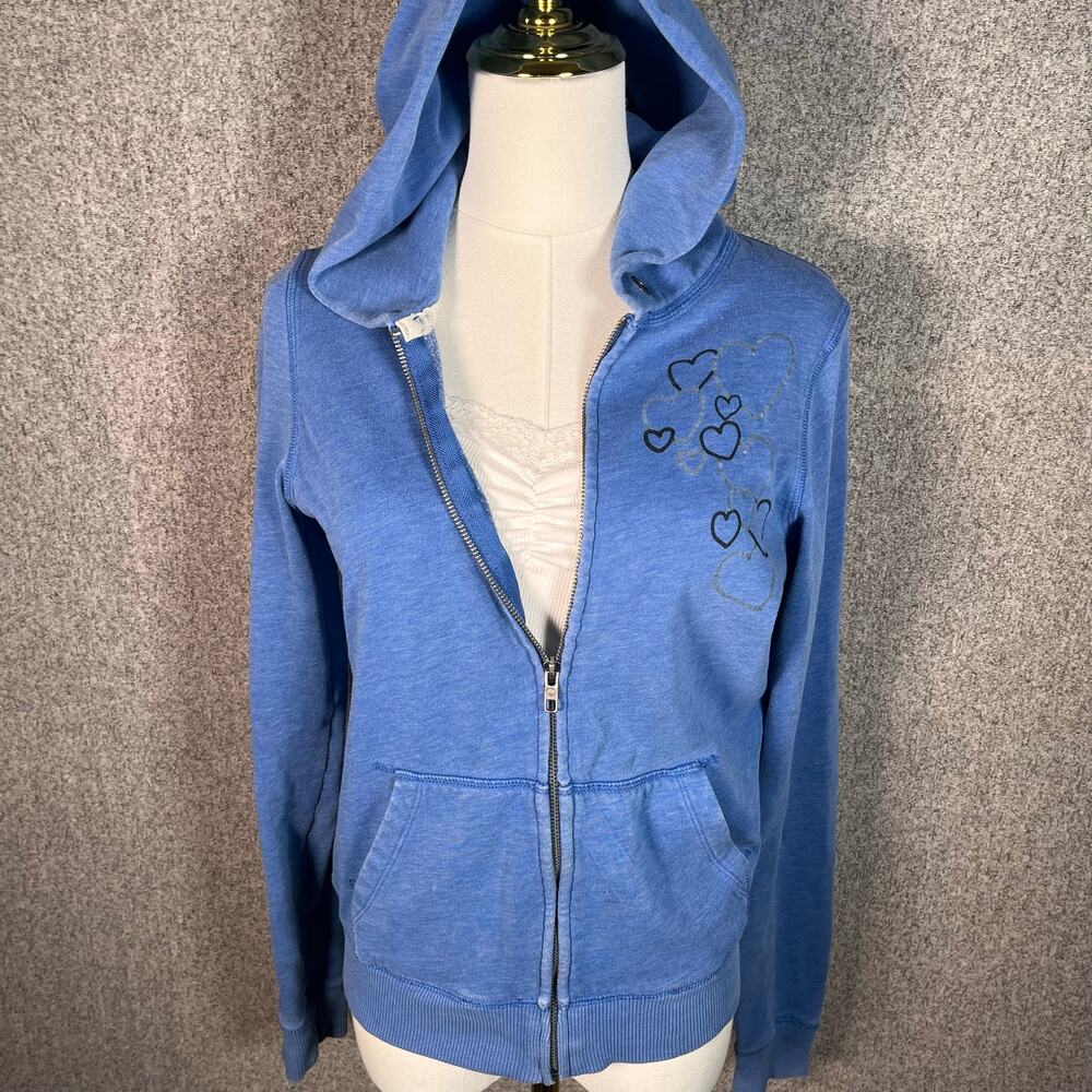 VTG 90s Y2K Womens Teens Love Victoria's Secret PINK Zip Up Hoodie Blue & Silver